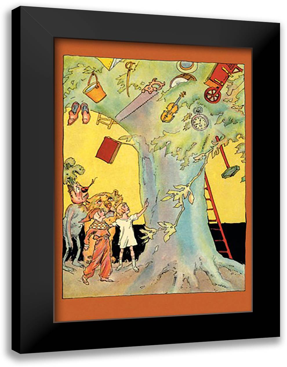 Indus Tree With Collection of Articles 16x22 Black Modern Wood Framed Art Print Poster by Neill, John R.
