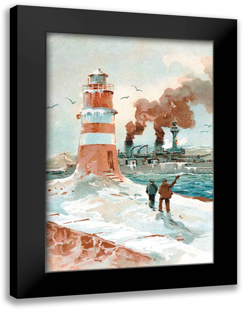 U.S. Navy: January Morning 16x22 Black Modern Wood Framed Art Print Poster by Stower, Willy