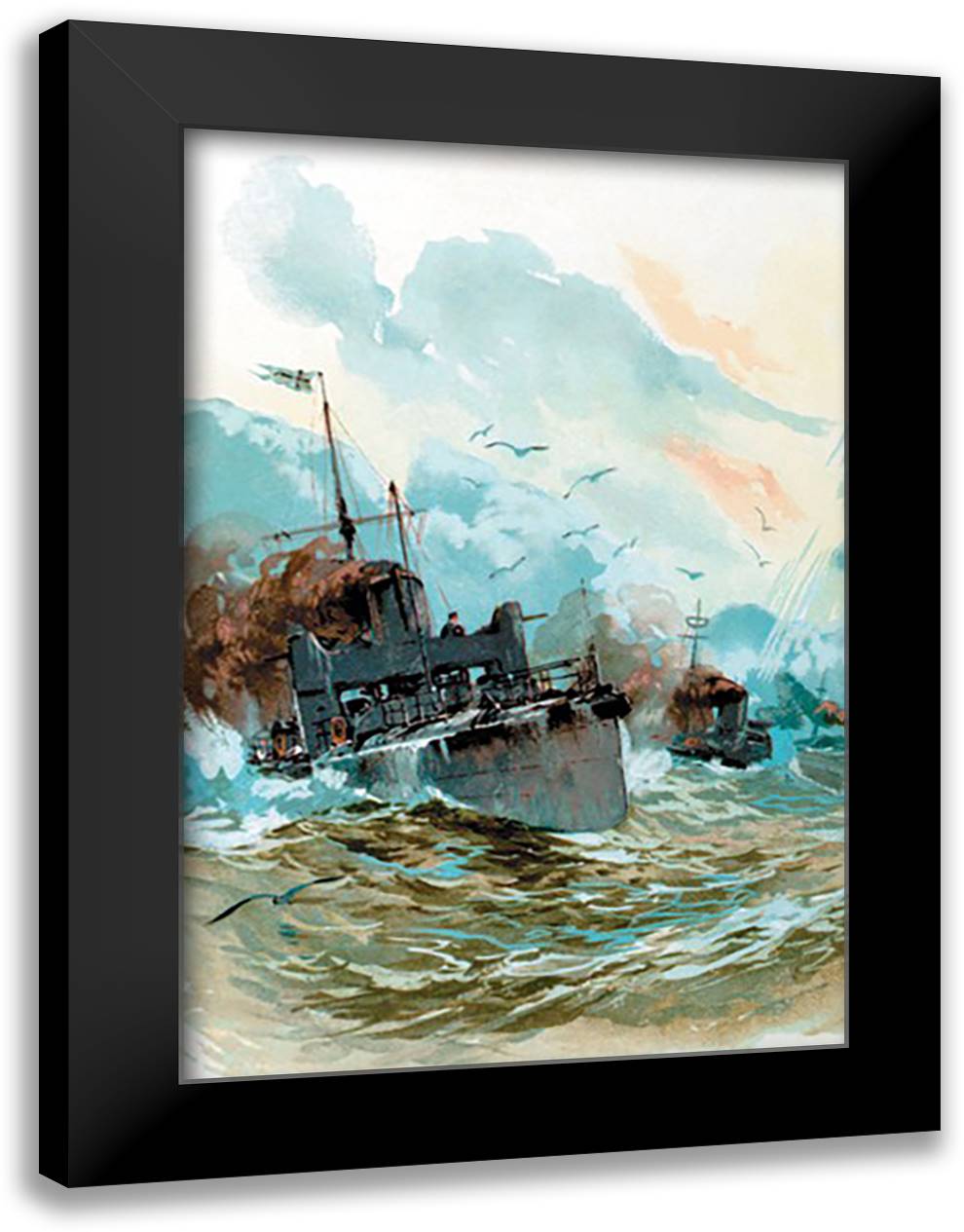 U.S. Navy: Rough Seas 16x22 Black Modern Wood Framed Art Print Poster by Stower, Willy