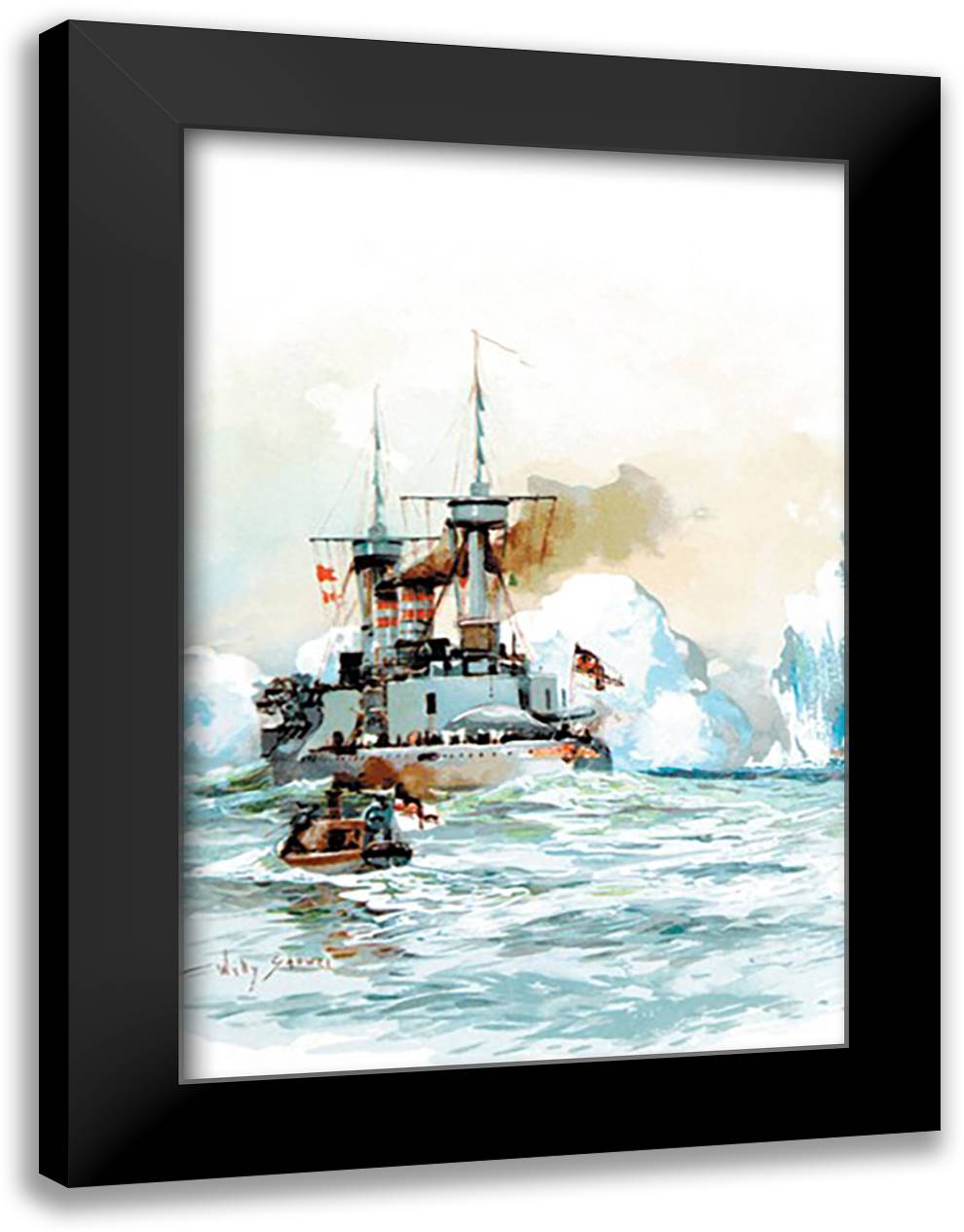 U.S. Navy: Icy Sea 16x22 Black Modern Wood Framed Art Print Poster by Stower, Willy