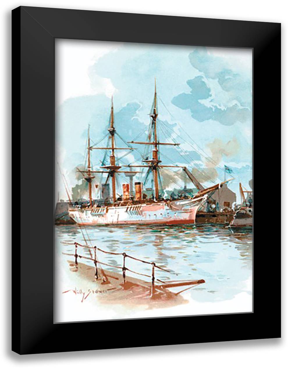 U.S. Navy: Docked 16x22 Black Modern Wood Framed Art Print Poster by Stower, Willy