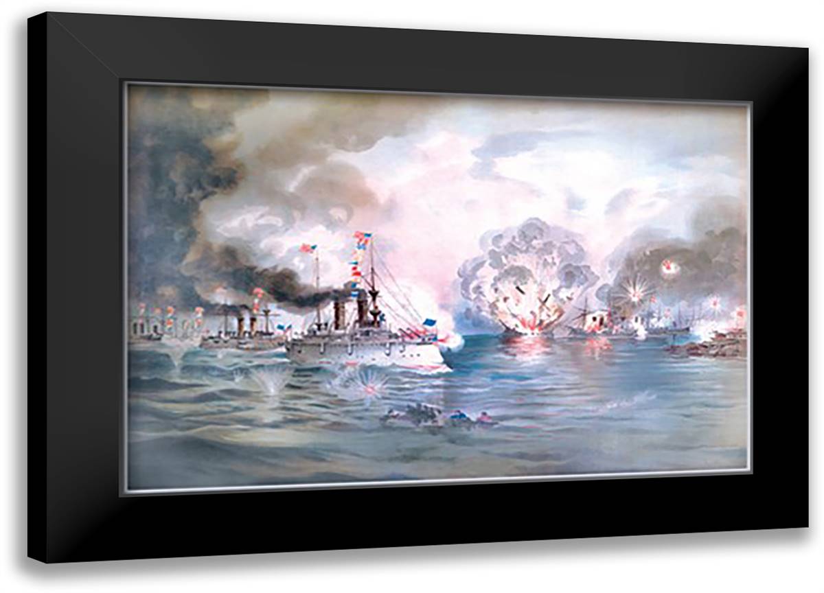 Naval Battle, Manila 22x16 Black Modern Wood Framed Art Print Poster by Plank, Werner