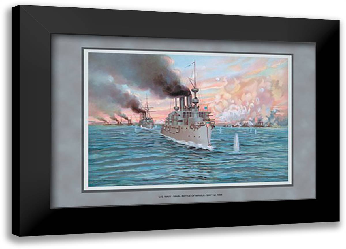 Navy Battle of Manila 22x16 Black Modern Wood Framed Art Print Poster by Plank, Werner