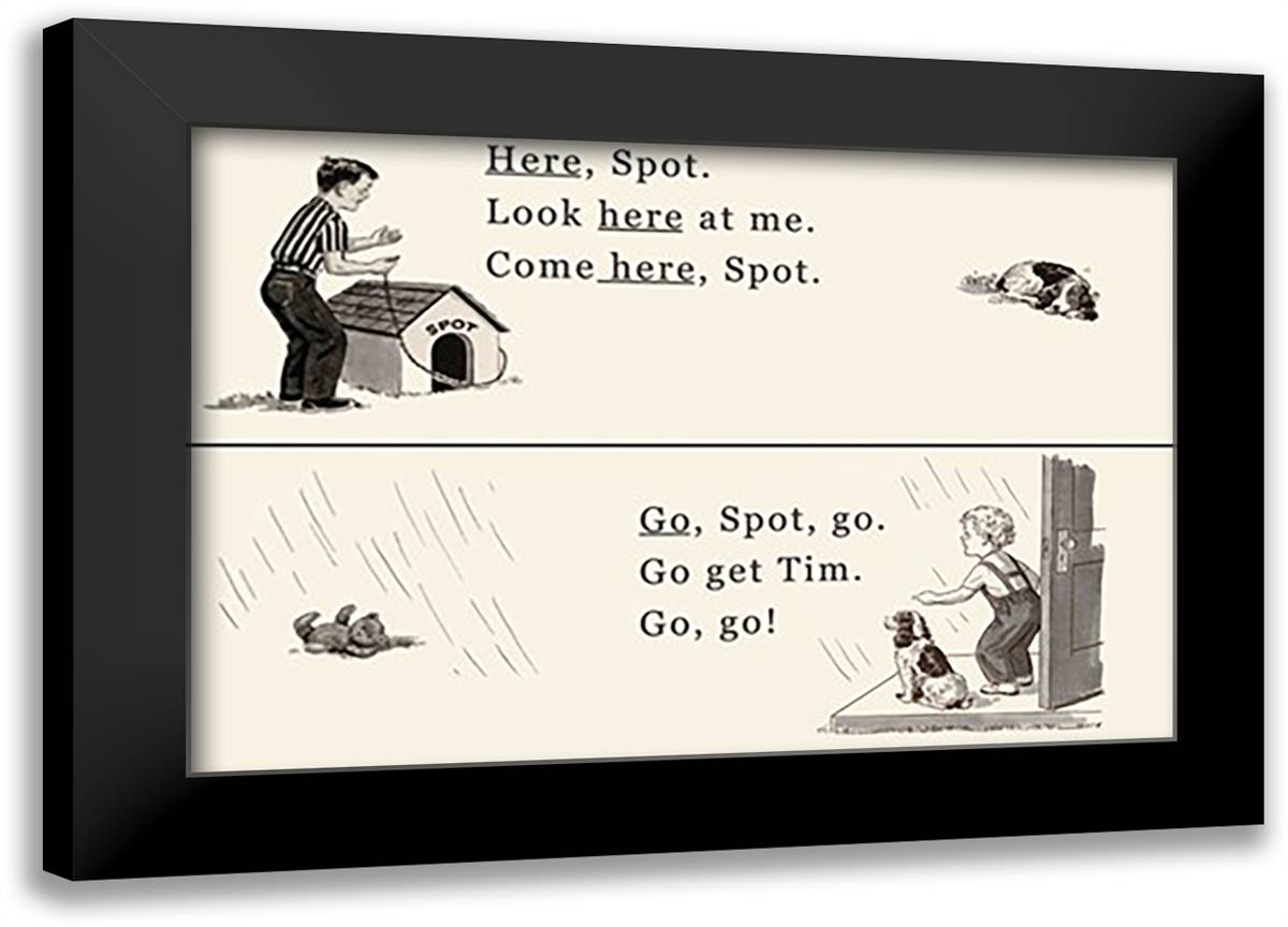 Dick and Jane: Here, Spot 22x16 Black Modern Wood Framed Art Print Poster