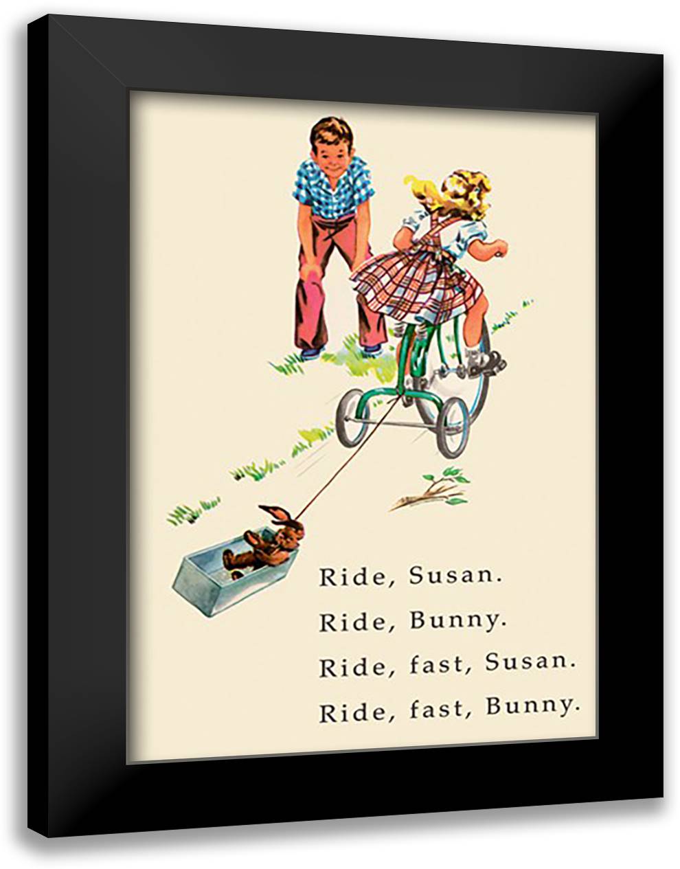 Dick and Jane: Ride, Susan. Ride, Bunny 16x22 Black Modern Wood Framed Art Print Poster