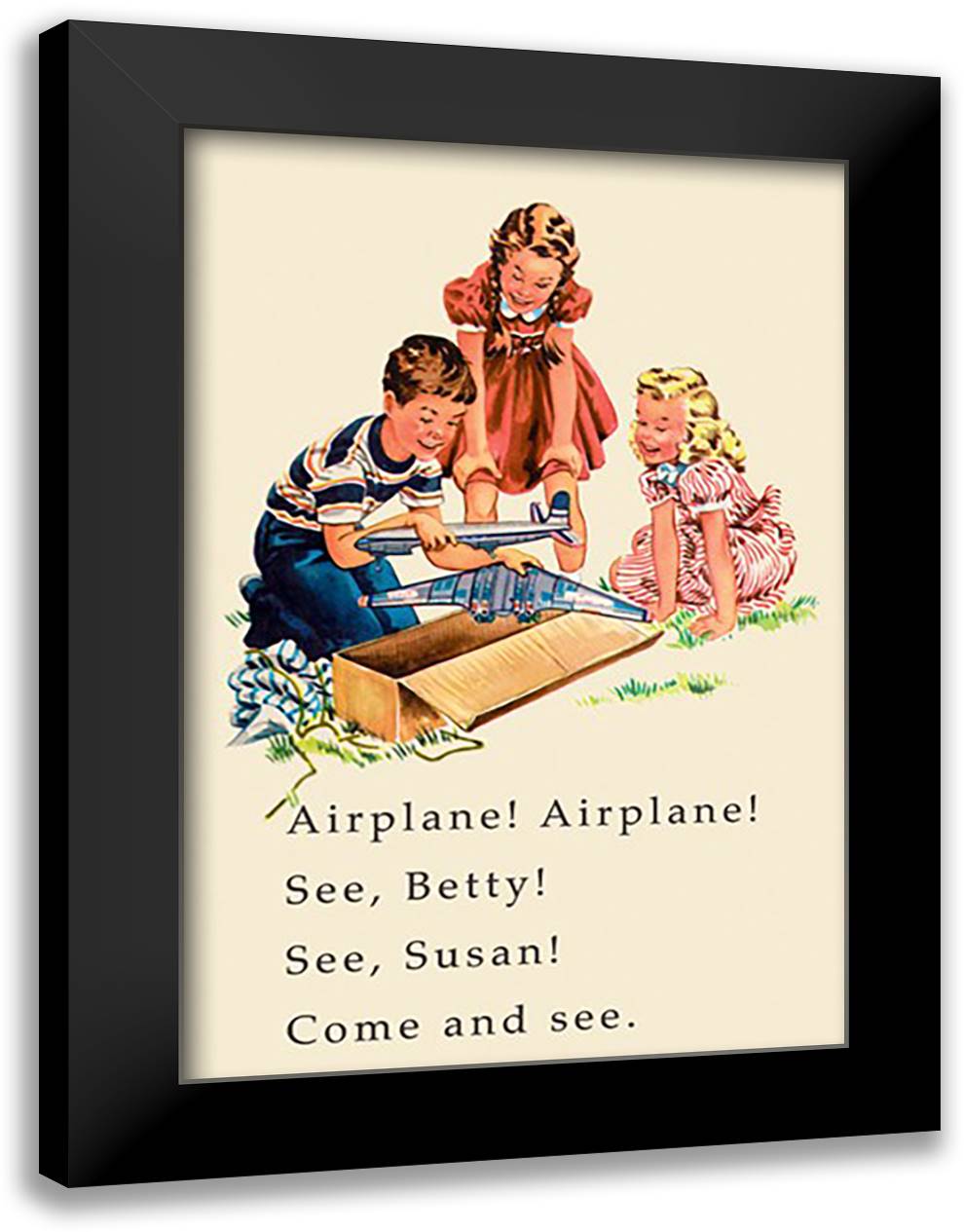 Dick and Jane: Airplane! Airplane! 16x22 Black Modern Wood Framed Art Print Poster