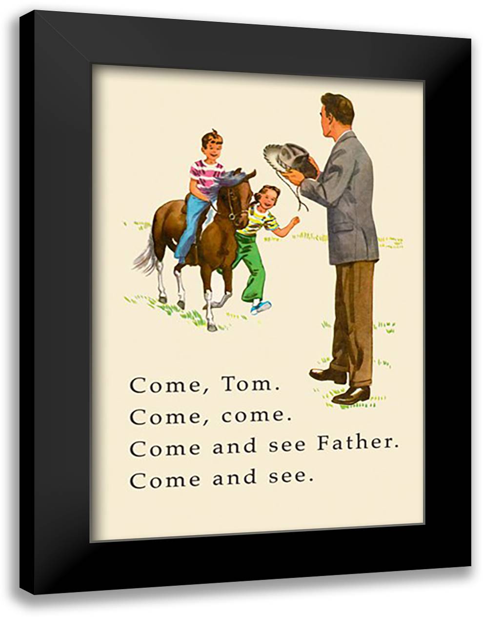 Dick and Jane: Come, Tom. Come, Come 16x22 Black Modern Wood Framed Art Print Poster