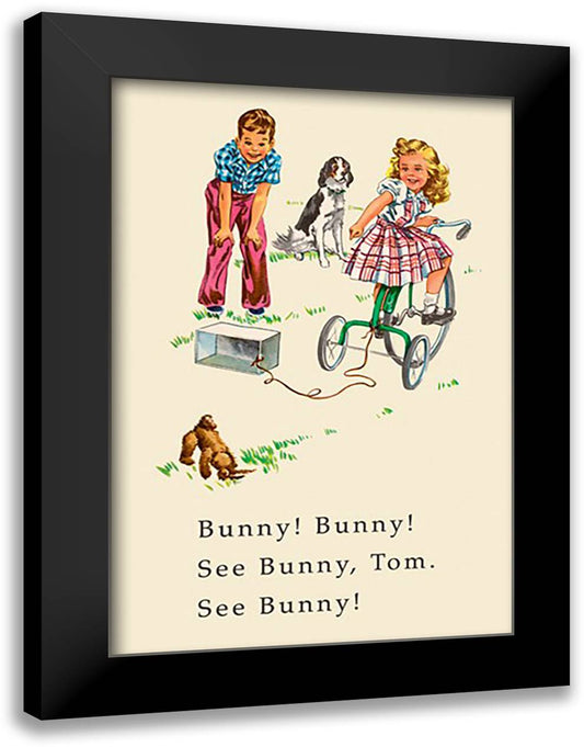 Dick and Jane: Bunny! Bunny! 16x22 Black Modern Wood Framed Art Print Poster