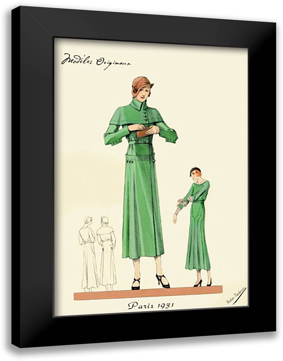 Emerald Dress and Overcoat 16x22 Black Modern Wood Framed Art Print Poster by Bachrvitz, Atelier
