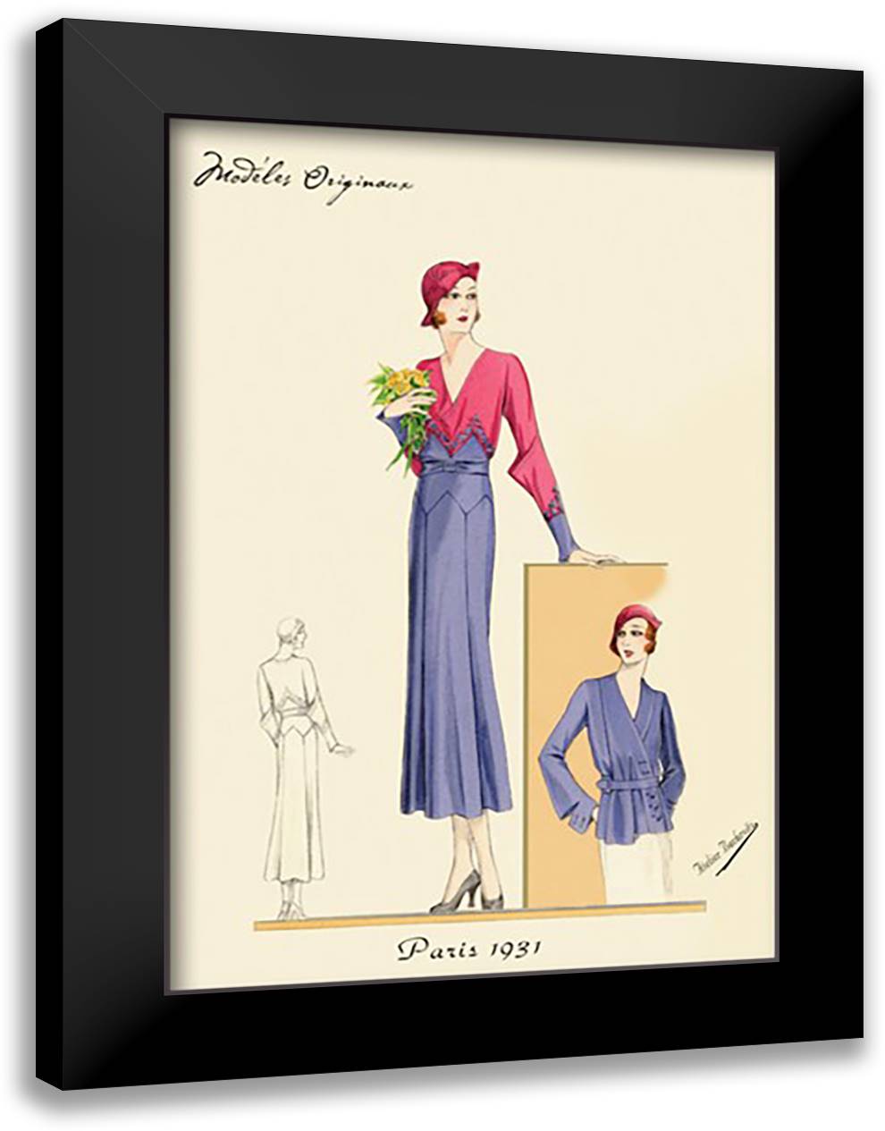Sunday Dress in Periwinkle and Magenta 16x22 Black Modern Wood Framed Art Print Poster by Bachrvitz, Atelier