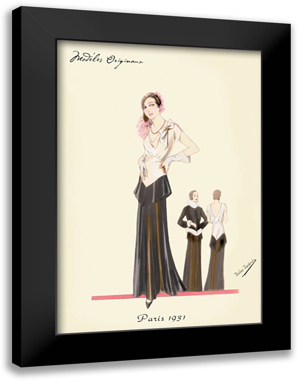 Eveningwear in Black and White 16x22 Black Modern Wood Framed Art Print Poster by Bachrvitz, Atelier