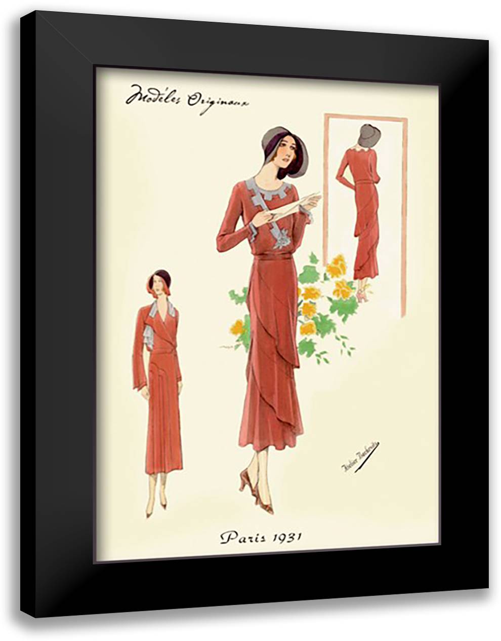 Dainty Fashions in Red 16x22 Black Modern Wood Framed Art Print Poster by Bachrvitz, Atelier