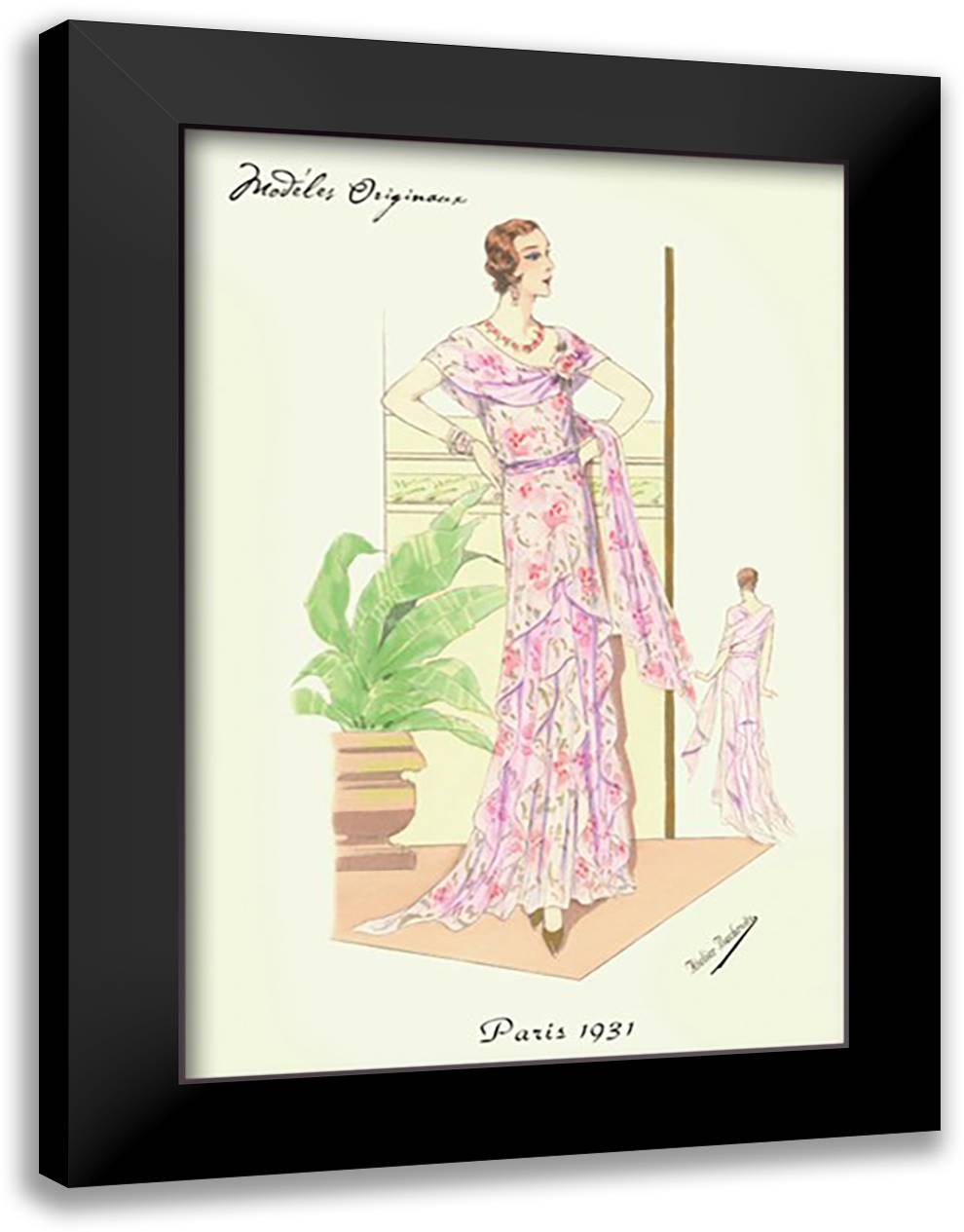 Layered Summer Dress in Flower Print 16x22 Black Modern Wood Framed Art Print Poster by Bachrvitz, Atelier