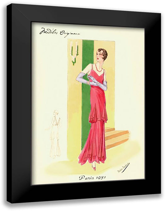 Scarlet Evening Gown 16x22 Black Modern Wood Framed Art Print Poster by Bachrvitz, Atelier