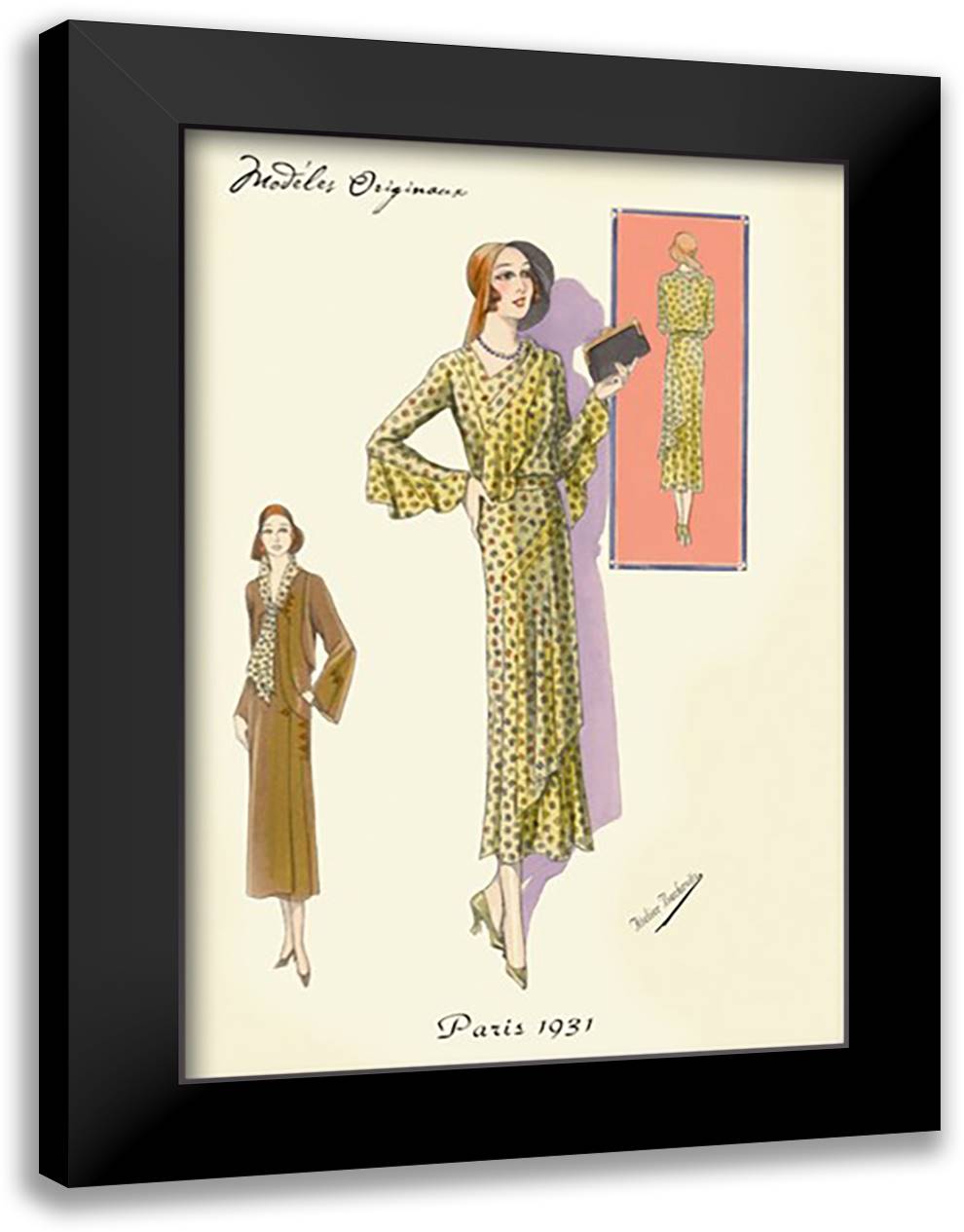 Ruffled Autumn Dress and Overcoat 16x22 Black Modern Wood Framed Art Print Poster by Bachrvitz, Atelier