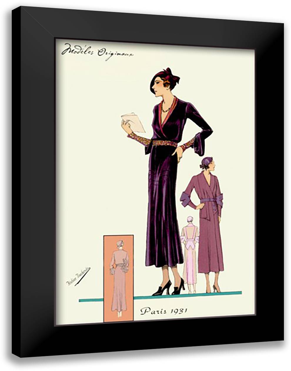 Modeles Originaur: For the Woman About Town 16x22 Black Modern Wood Framed Art Print Poster by Bachrvitz, Atelier