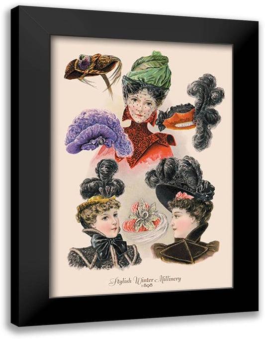 Stylish Winter Millinery 16x22 Black Modern Wood Framed Art Print Poster