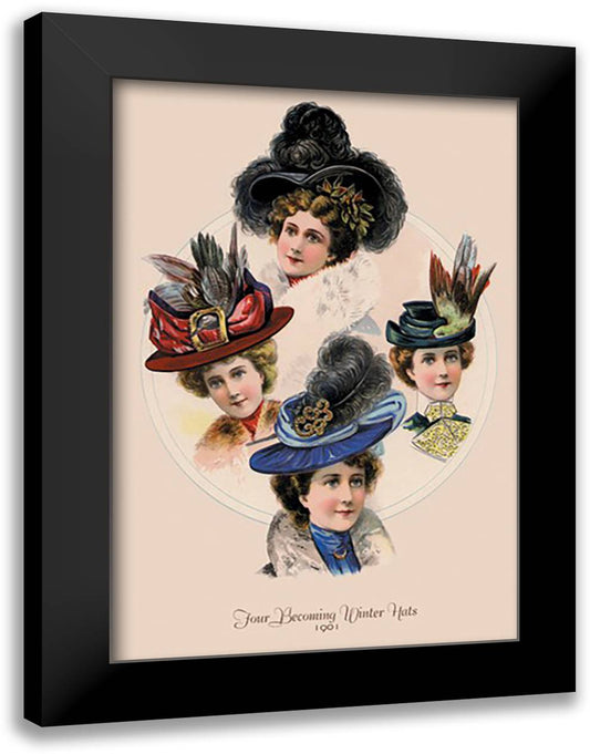 Four Becoming Winter Hats 16x22 Black Modern Wood Framed Art Print Poster