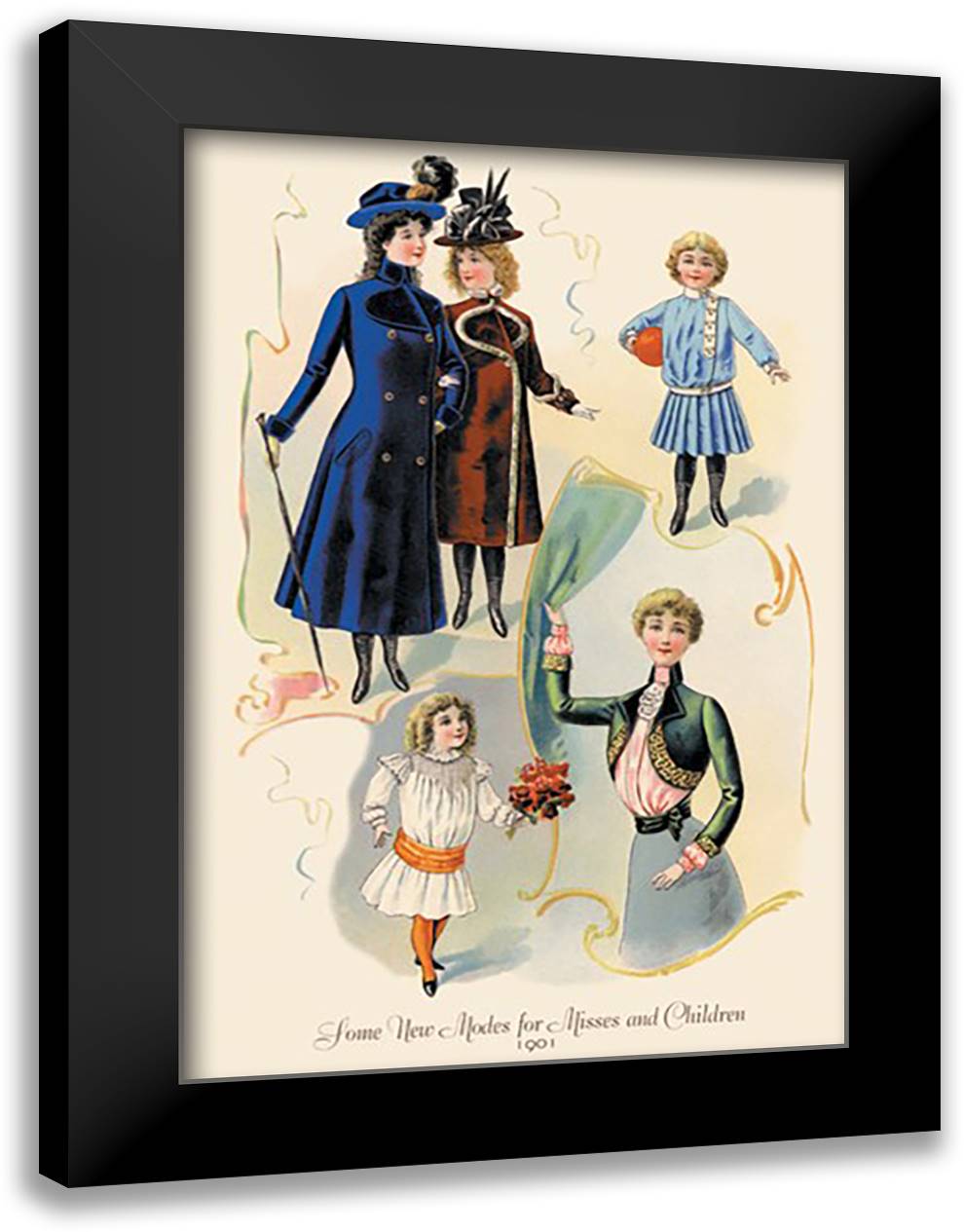 Some New Modes for Misses and Children 16x22 Black Modern Wood Framed Art Print Poster