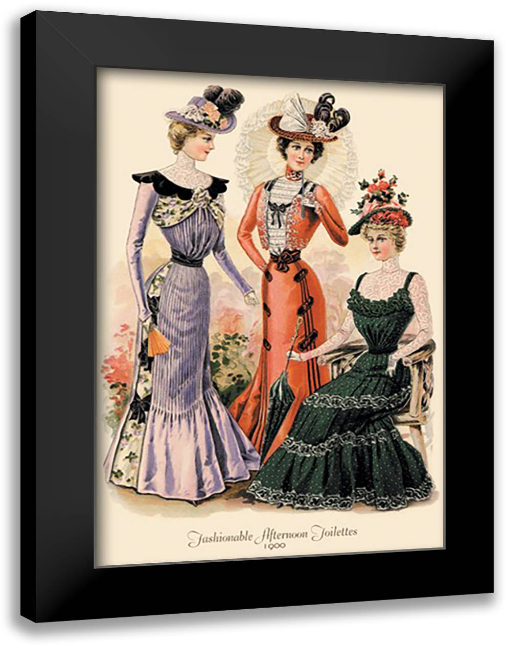 Fashionable Afternoon Toilettes 16x22 Black Modern Wood Framed Art Print Poster