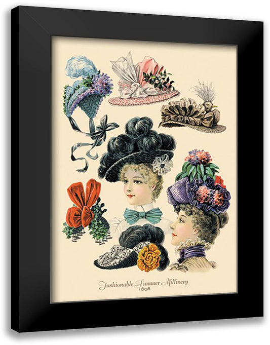 Fashionable Summer Millinery 16x22 Black Modern Wood Framed Art Print Poster