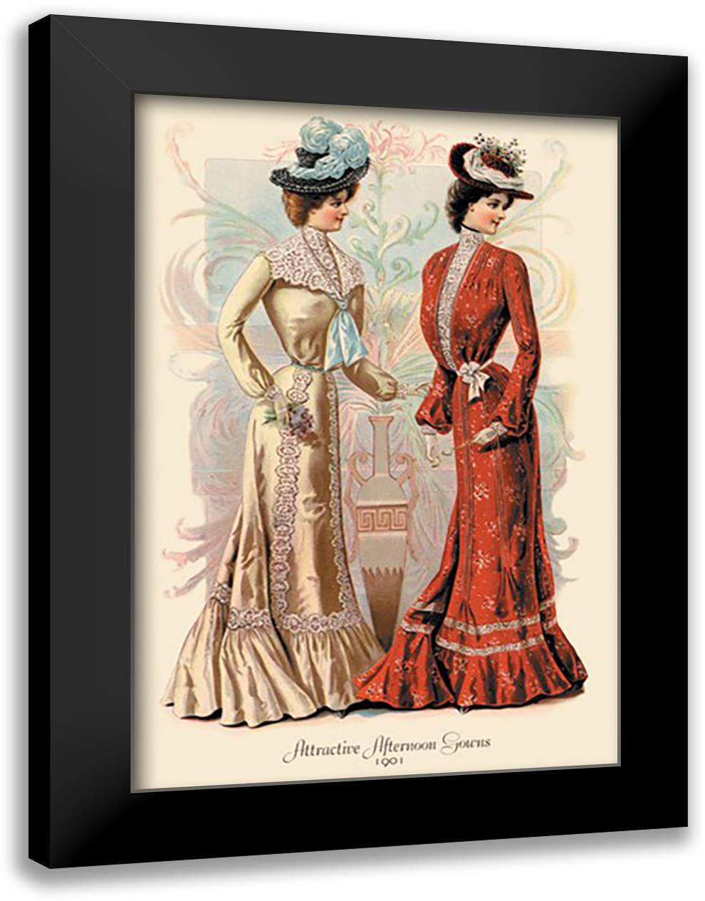 Attractive Afternoon Gowns 16x22 Black Modern Wood Framed Art Print Poster