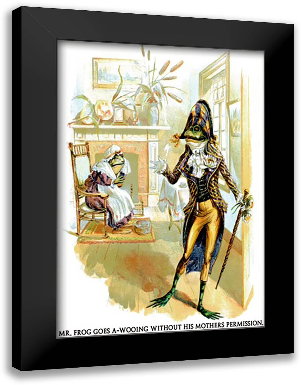 Mr. Frog Goes A-Wooing 16x22 Black Modern Wood Framed Art Print Poster