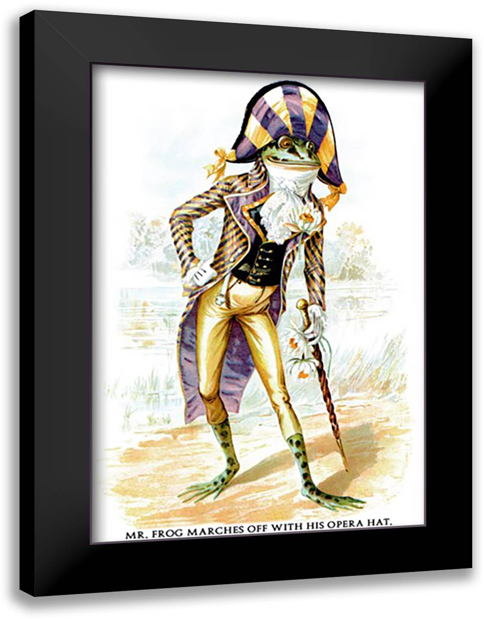 Mr. Frog Marches Off 16x22 Black Modern Wood Framed Art Print Poster