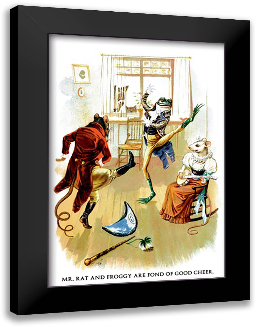 Mr. Rat and Froggy 16x22 Black Modern Wood Framed Art Print Poster