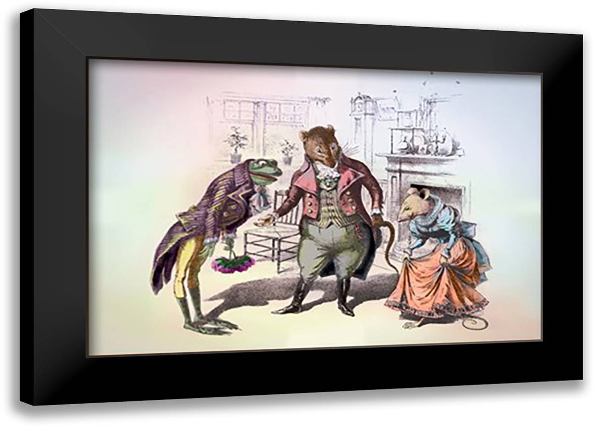 Mr. Frog Meets Mrs. Mouse 22x16 Black Modern Wood Framed Art Print Poster