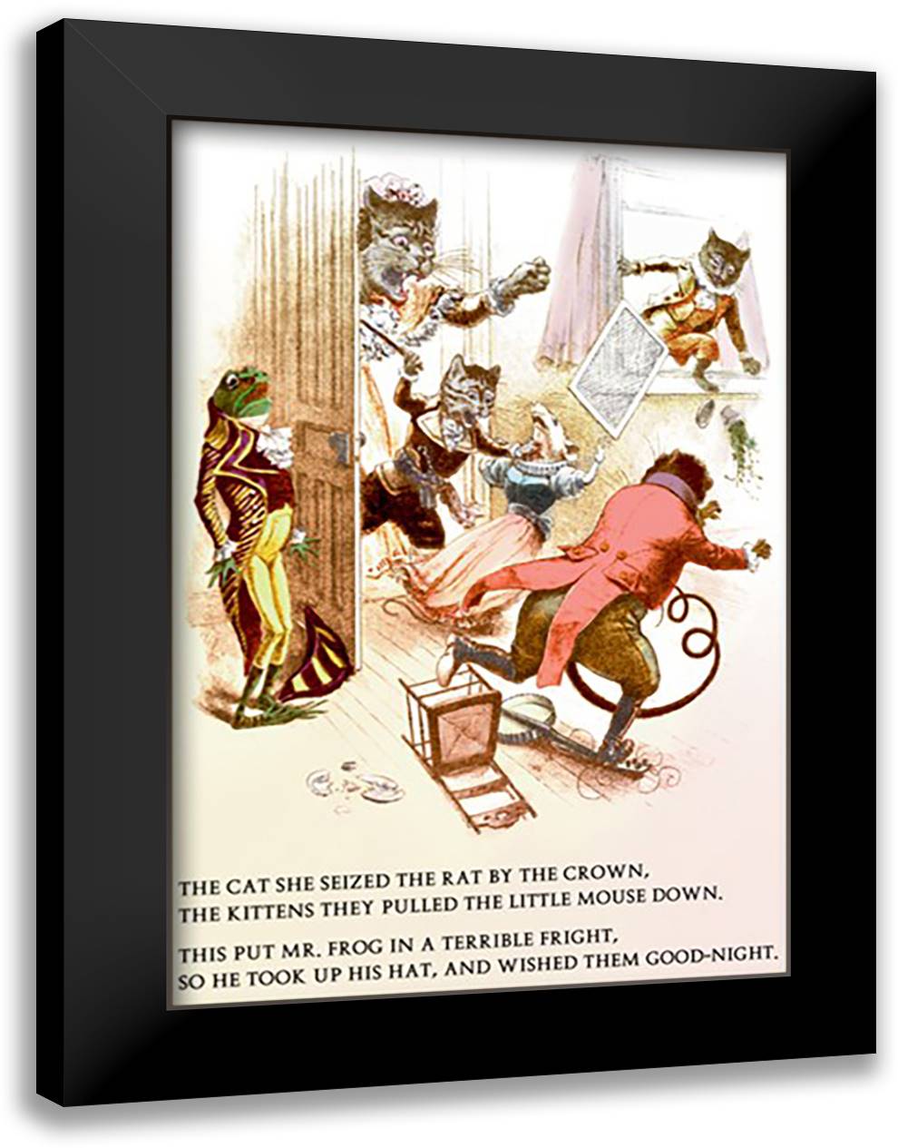 Cat Seized the Rat 16x22 Black Modern Wood Framed Art Print Poster