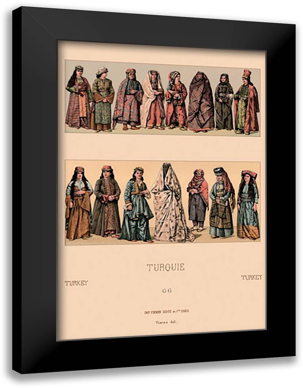 Traditional Turkish Women 16x22 Black Modern Wood Framed Art Print Poster by Racinet, Auguste