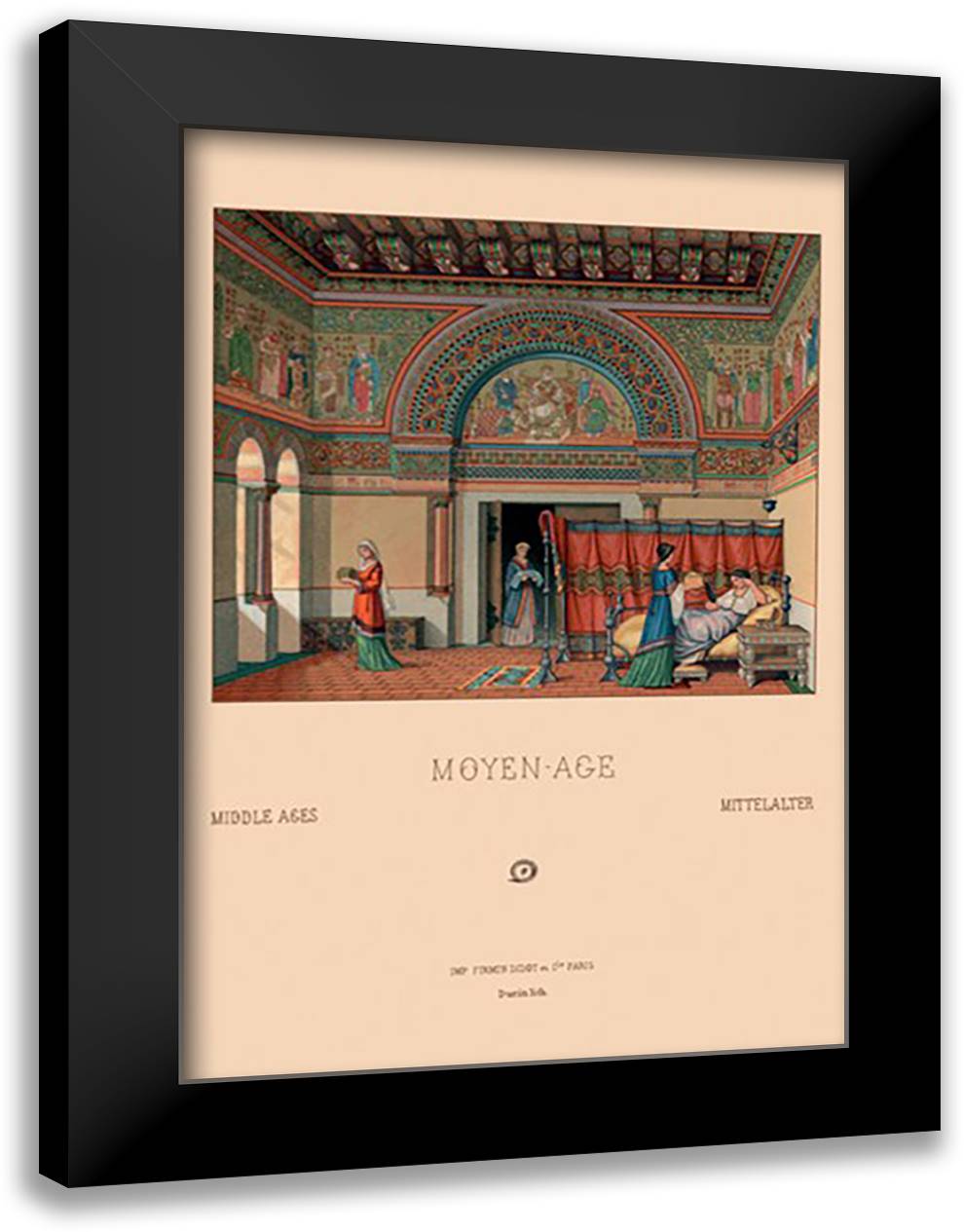 Medieval Interior 16x22 Black Modern Wood Framed Art Print Poster by Racinet, Auguste