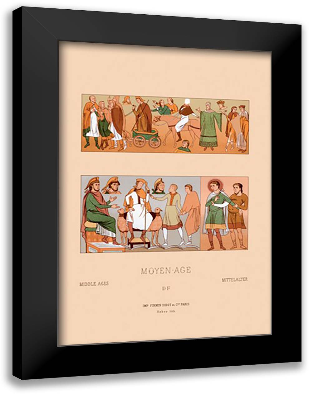 Variety of Medieval Fashions 16x22 Black Modern Wood Framed Art Print Poster by Racinet, Auguste
