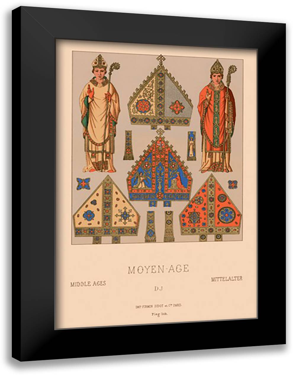 Medieval Clergymen #2 16x22 Black Modern Wood Framed Art Print Poster by Racinet, Auguste