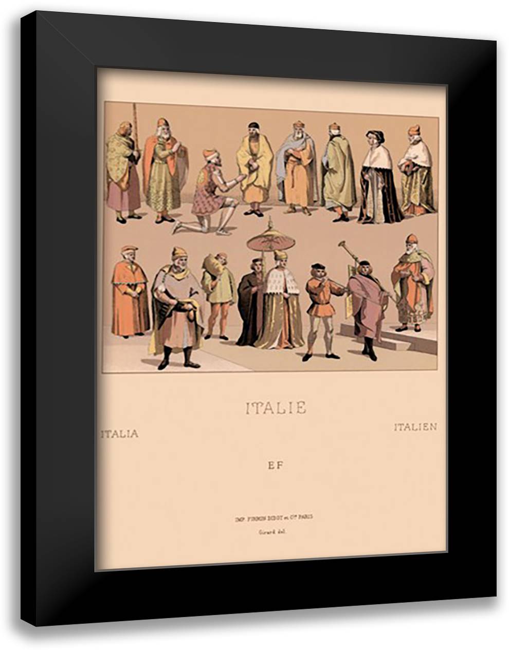 Traditional Dress of Italy 16x22 Black Modern Wood Framed Art Print Poster by Racinet, Auguste