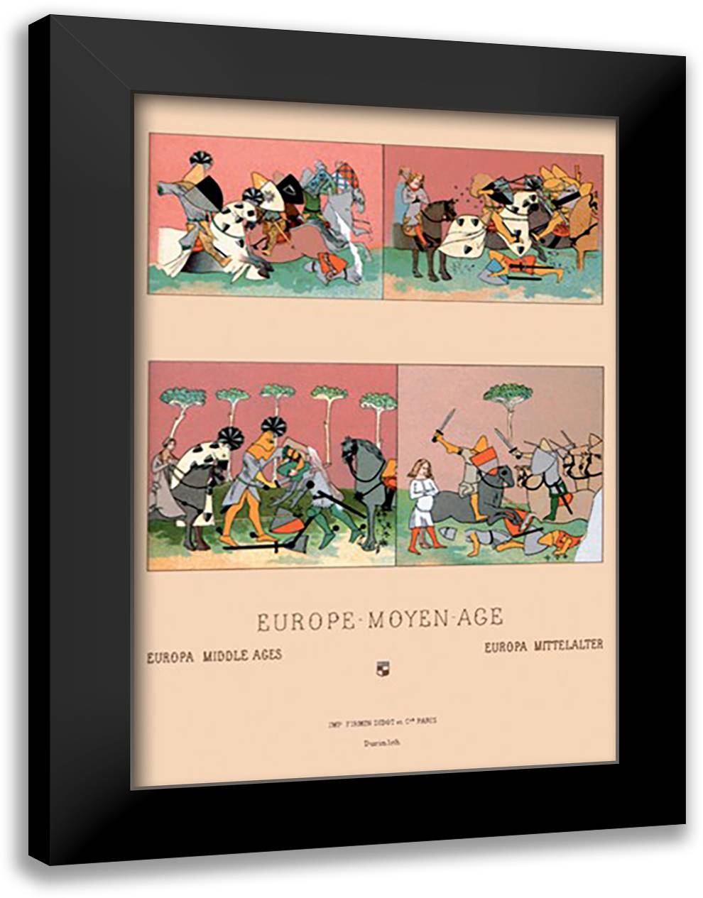 Battles of Thirteenth Century Europe 16x22 Black Modern Wood Framed Art Print Poster by Racinet, Auguste