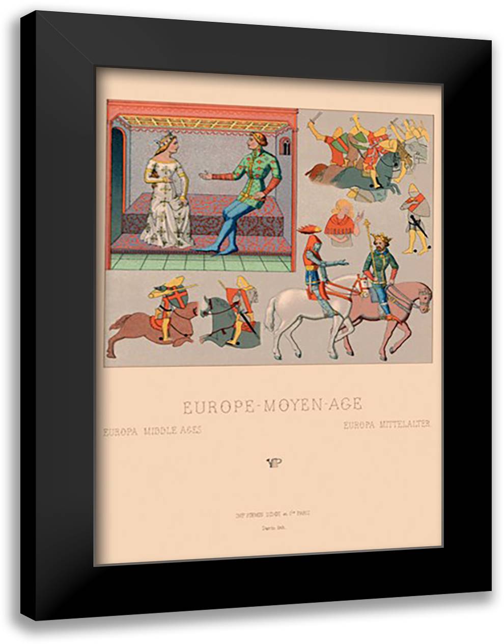 Love and War in Thirteenth Century Europe 16x22 Black Modern Wood Framed Art Print Poster by Racinet, Auguste