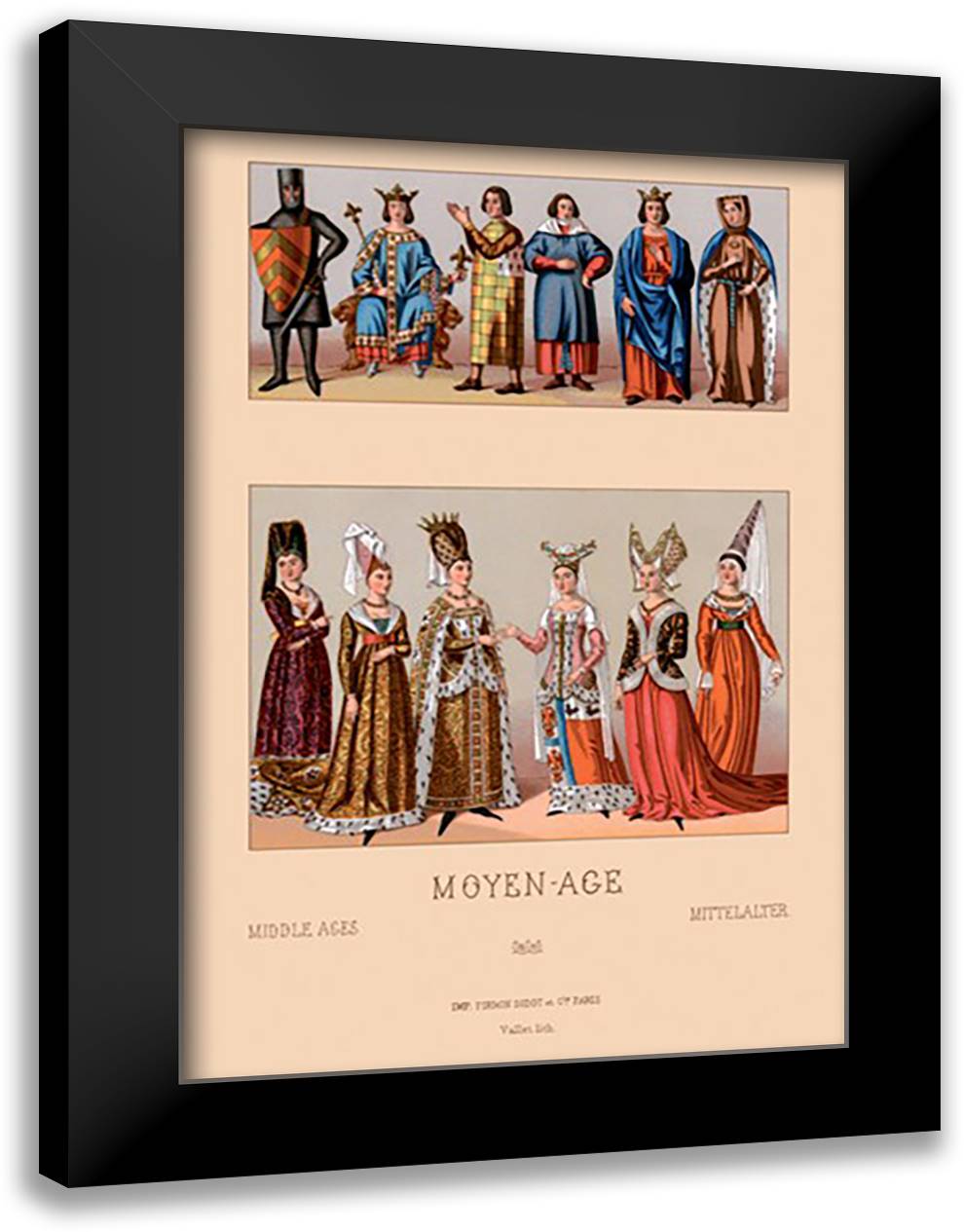 Medieval Aristocracy 16x22 Black Modern Wood Framed Art Print Poster by Racinet, Auguste