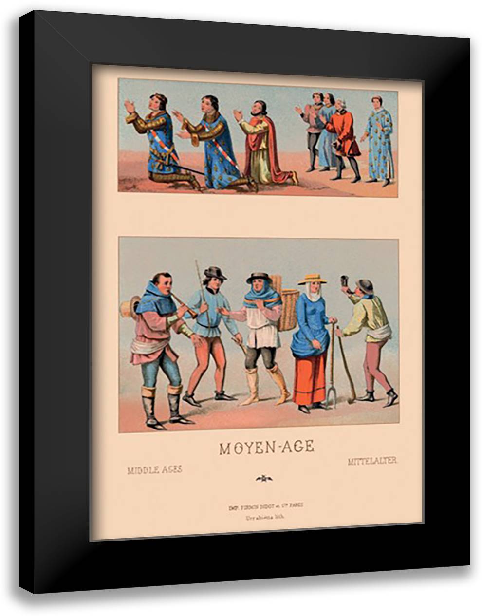 Variety of French Medieval Costumes 16x22 Black Modern Wood Framed Art Print Poster by Racinet, Auguste