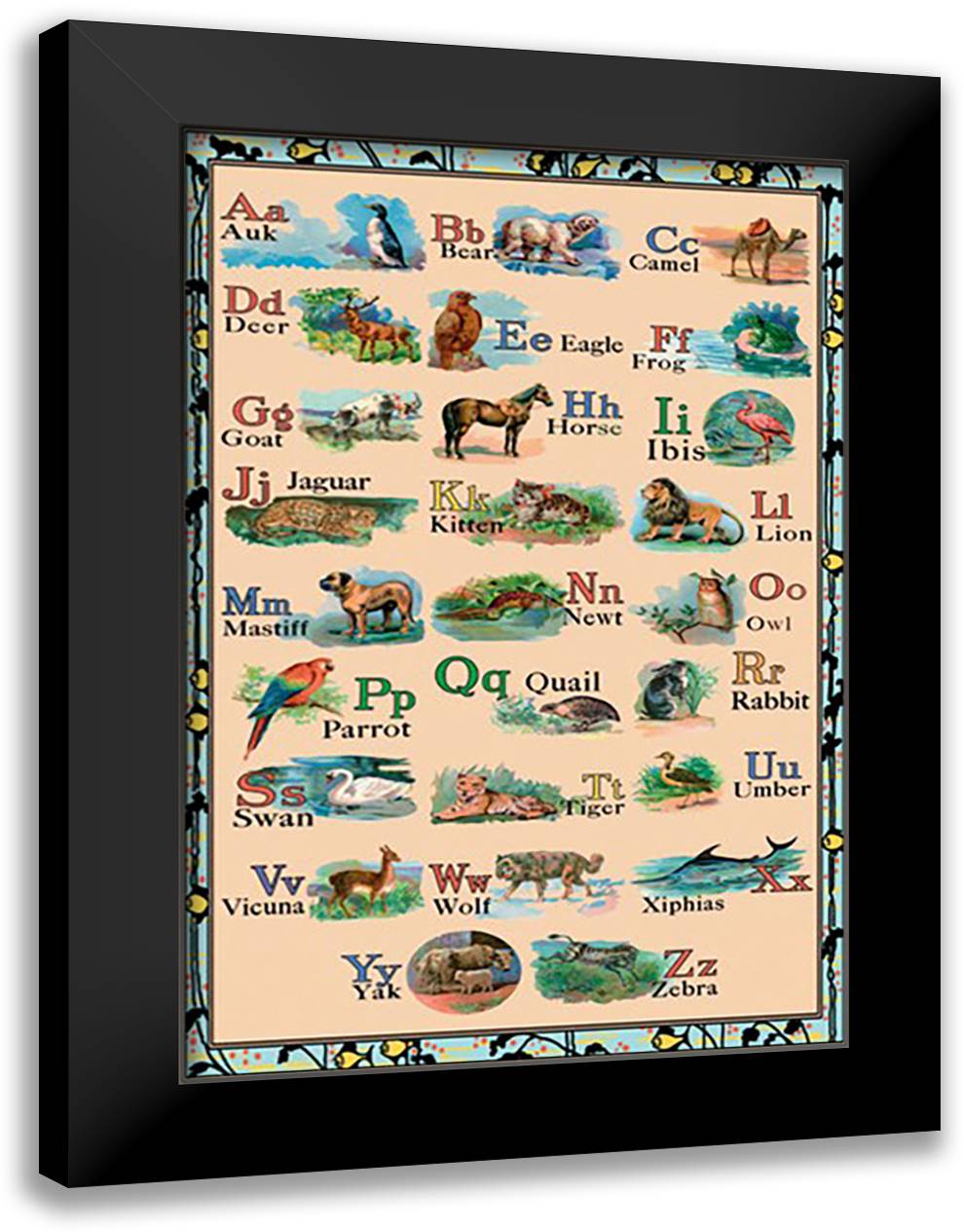 Animal Alphabet 16x22 Black Modern Wood Framed Art Print Poster