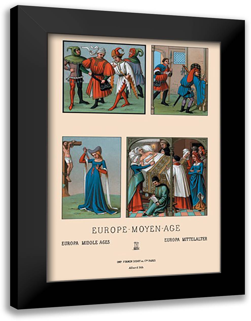 People and Places of Medieval France 16x22 Black Modern Wood Framed Art Print Poster by Racinet, Auguste