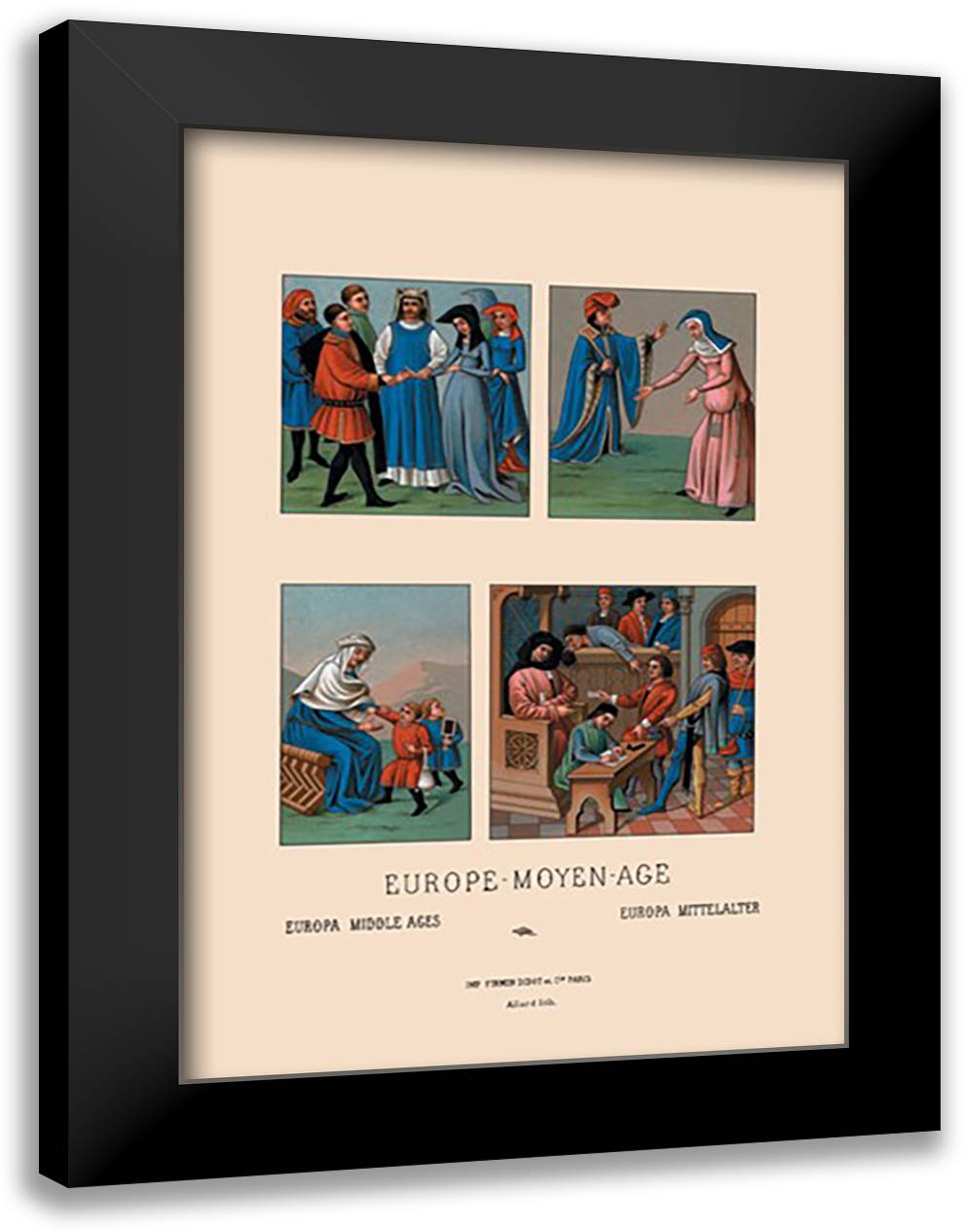 Civil Costumes and Judicial Scenes of Fifteenth Century Europe 16x22 Black Modern Wood Framed Art Print Poster by Racinet, Auguste