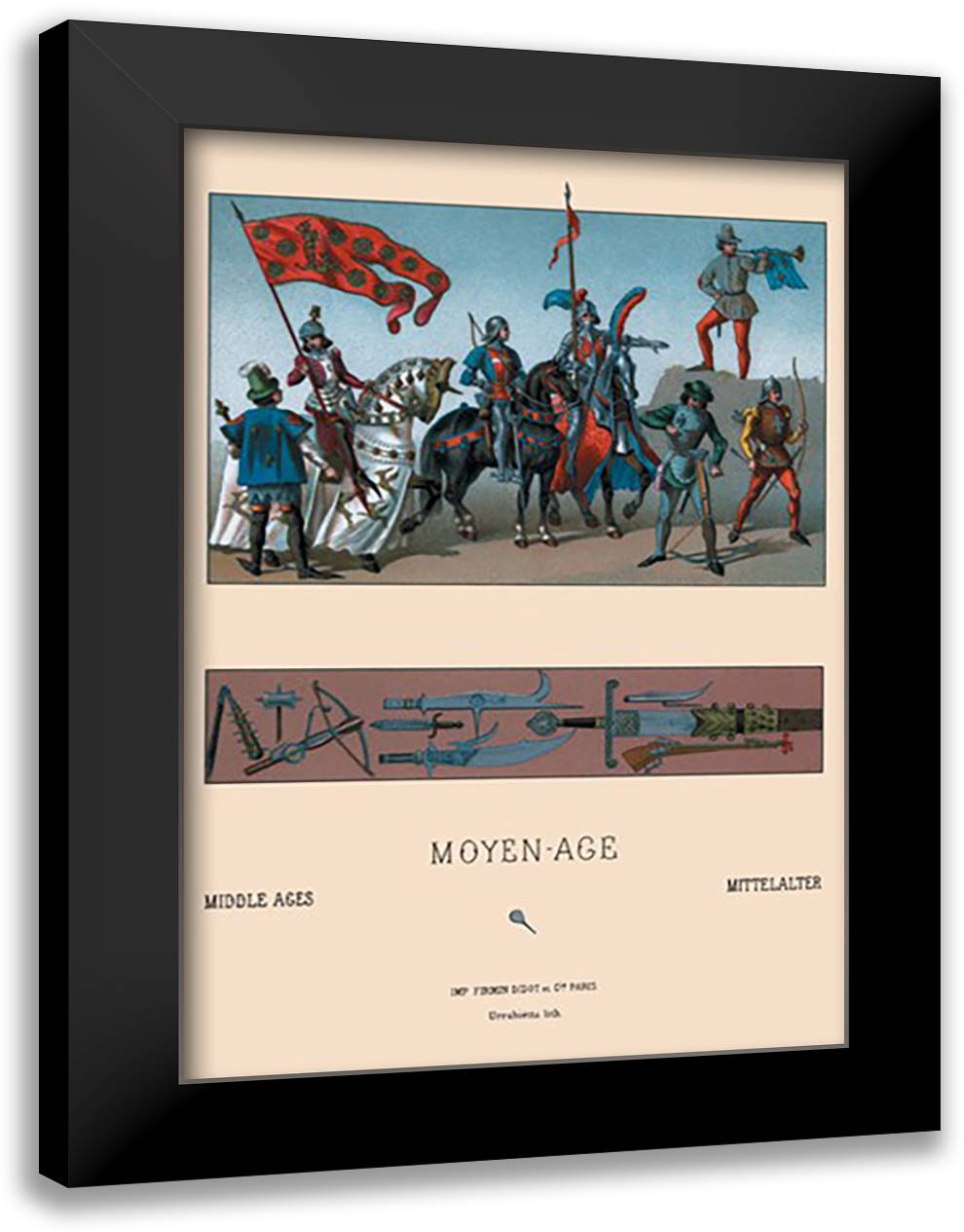 French Military Costumes and Weapons, 1439-1450 16x22 Black Modern Wood Framed Art Print Poster by Racinet, Auguste