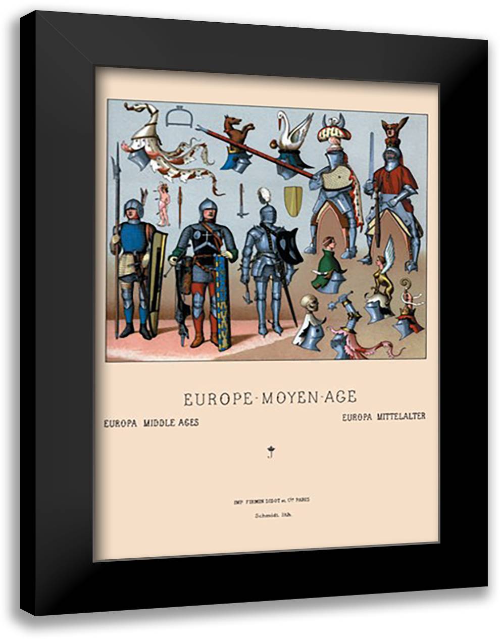 French Costumes of War and Tournament, Fifteenth Century 16x22 Black Modern Wood Framed Art Print Poster by Racinet, Auguste