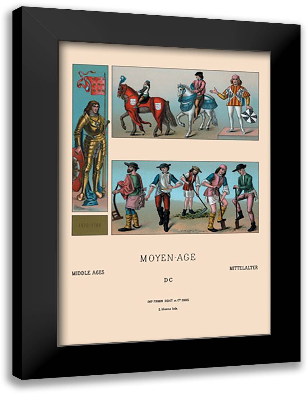 Costumes of the Knighthood 16x22 Black Modern Wood Framed Art Print Poster by Racinet, Auguste
