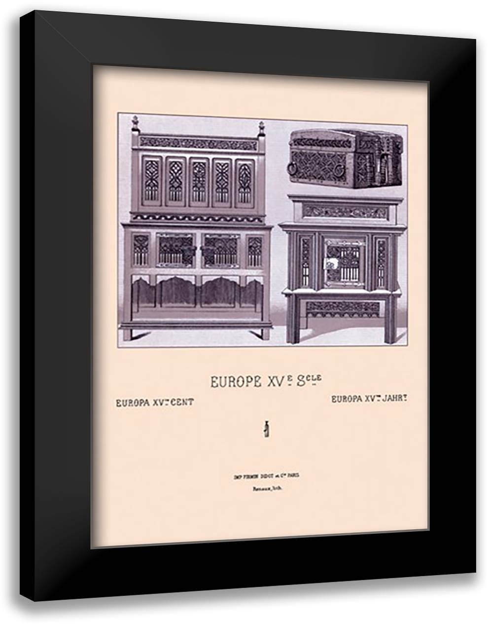 Europe - Furniture of Pageantry, Fifteenth Century 16x22 Black Modern Wood Framed Art Print Poster by Racinet, Auguste