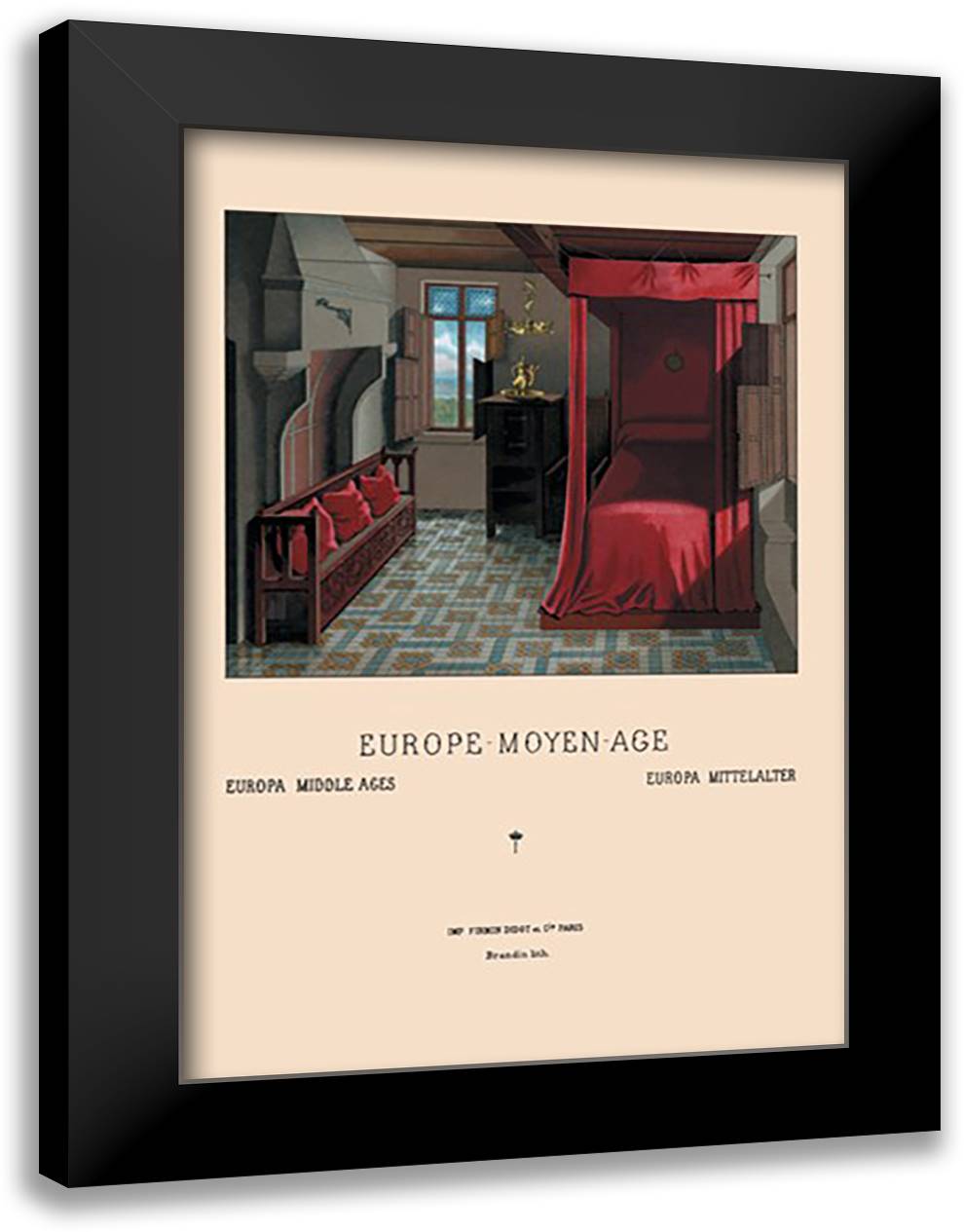 Fifteenth Century Flemish Interior 16x22 Black Modern Wood Framed Art Print Poster by Racinet, Auguste