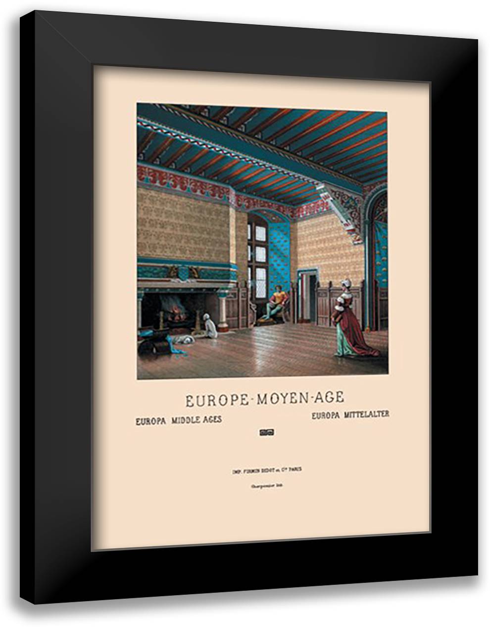 Fifteenth Century French Interior 16x22 Black Modern Wood Framed Art Print Poster by Racinet, Auguste