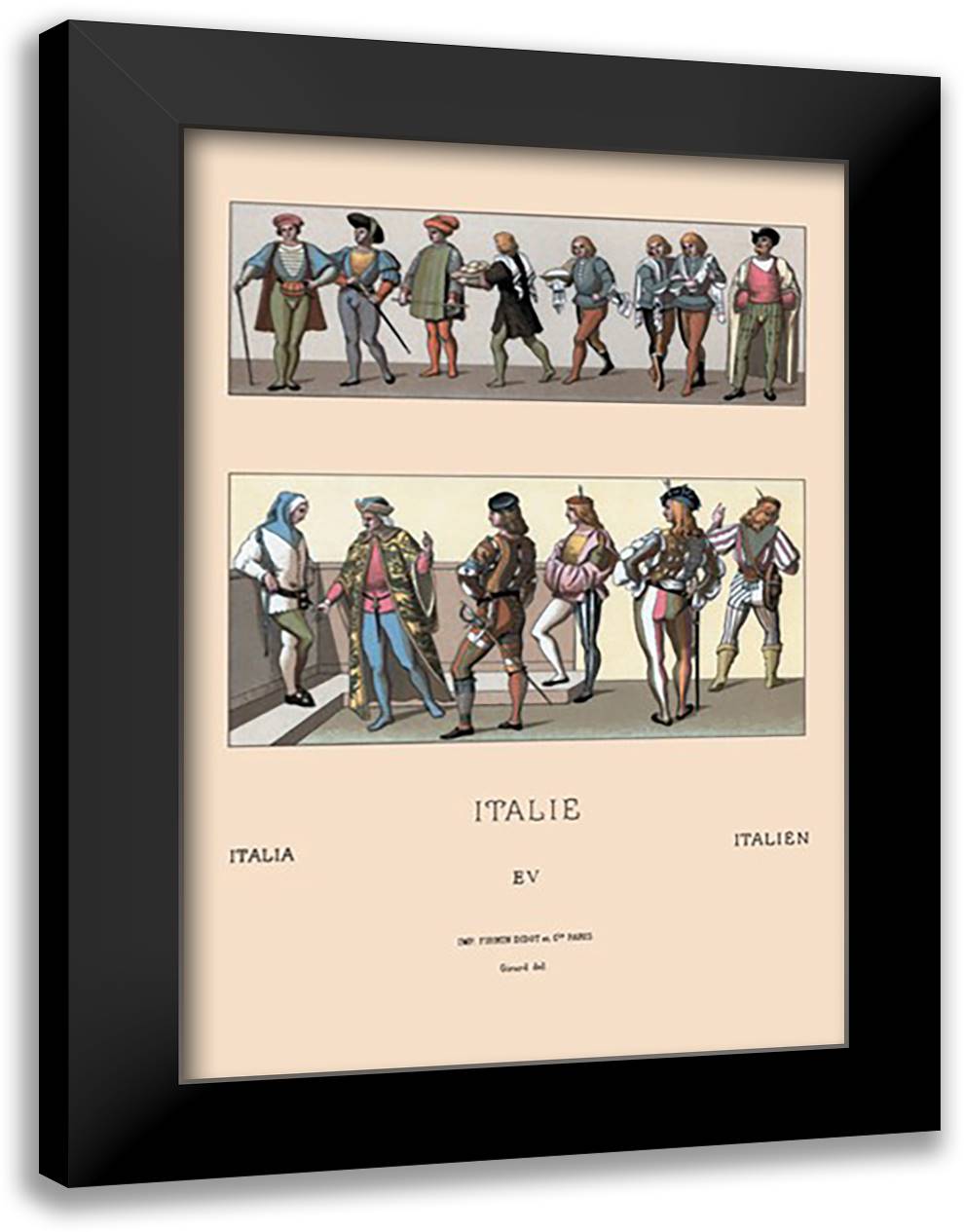 Military and Civil Costumes of the Italian Nobility, 1300-1600 16x22 Black Modern Wood Framed Art Print Poster by Racinet, Auguste
